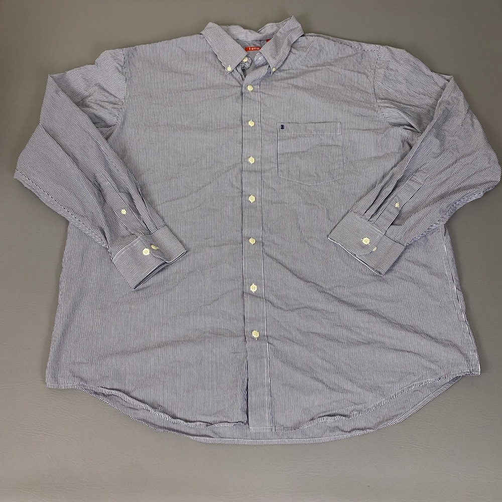 IZOD Button Down Oxford Shirt Men's 2XLT Blue White Striped Long Sleeve Cotton